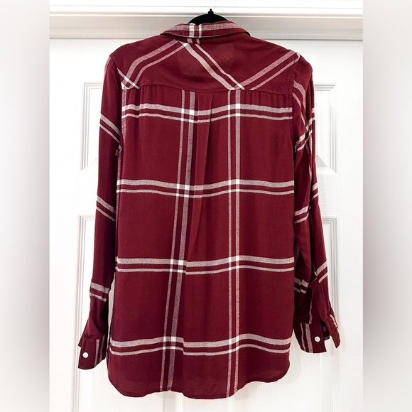 OLD NAVY Classic Shirt button down long sleeve flannel plaid shirt Crimson - Picture 4 of 6